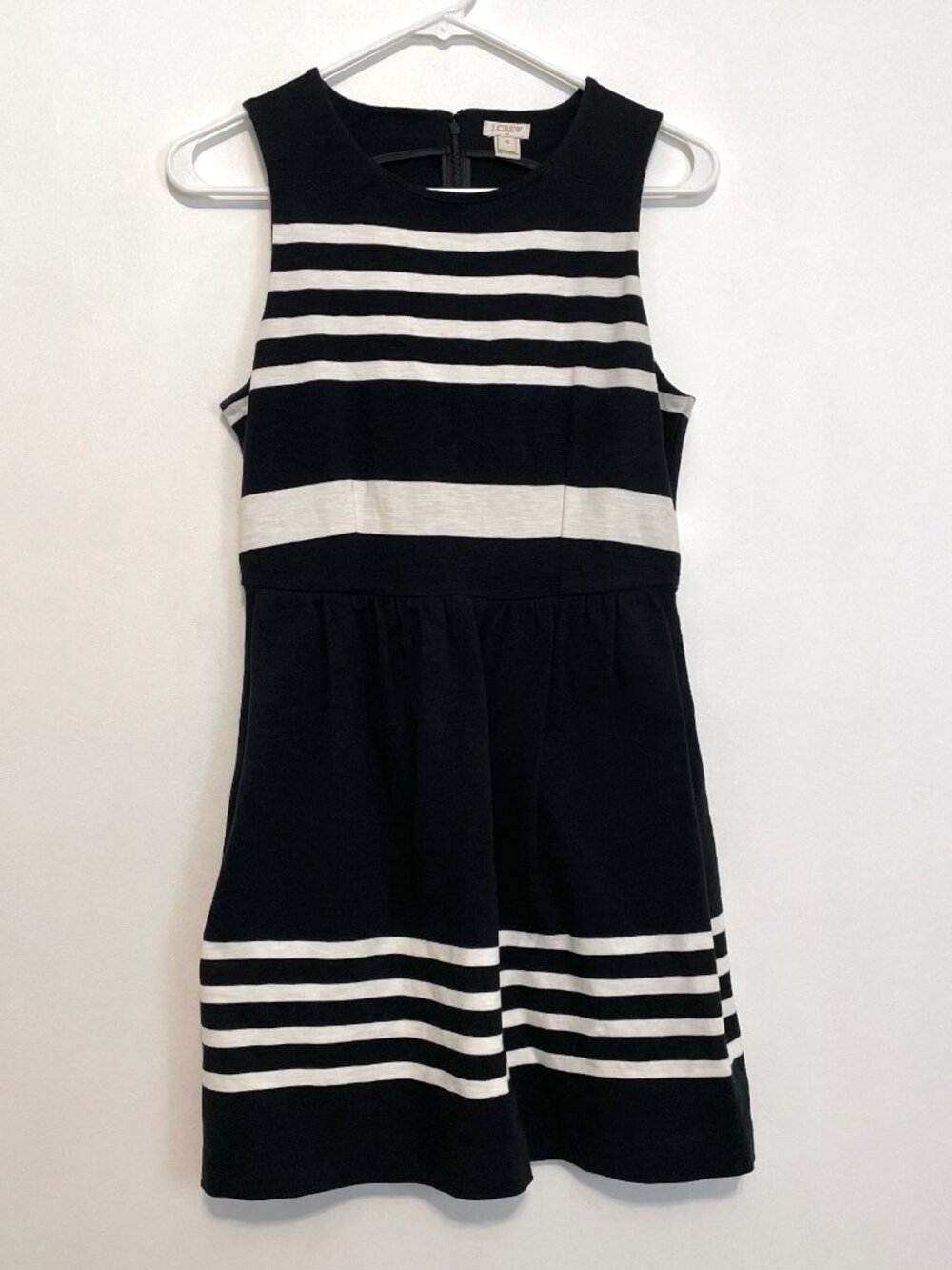 J. CREW Factory Striped Daybreak Dress Black White Sleeveless Mini Fit & Flare - Picture 2 of 16